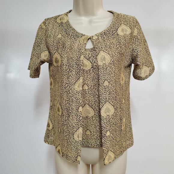 Liz Claiborne Petite XXS 2 Piece Top Set Sweater Metallic Gold Short Sleeve Cami - Picture 1 of 11